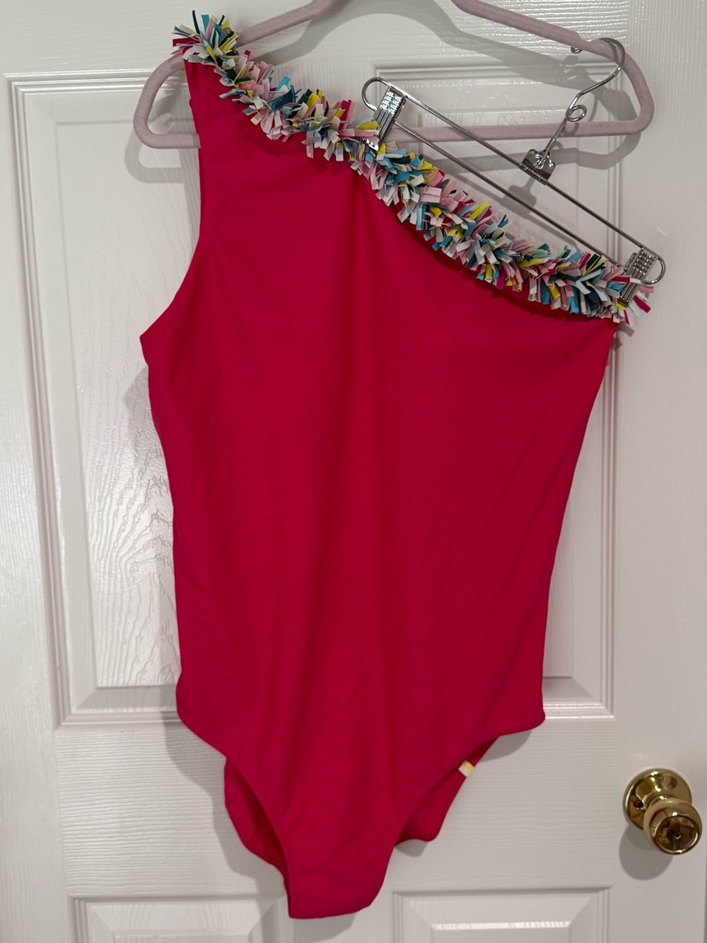 summersalt Hot Pink One-Shoulder Women’s Swimsuit with Multicolor Fringe